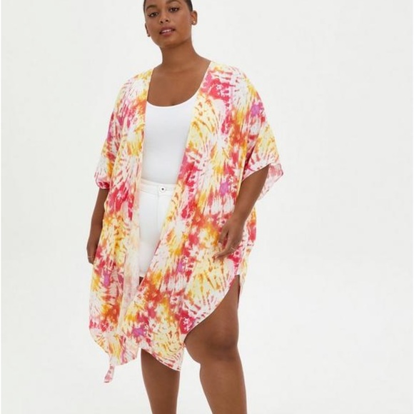 torrid Tops - Torrid Pink & Yellow Tie-Dye Duster Kimono